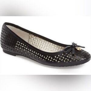 Michael Kors Black Perforated minimalist Ballet Flats with Bow business causal